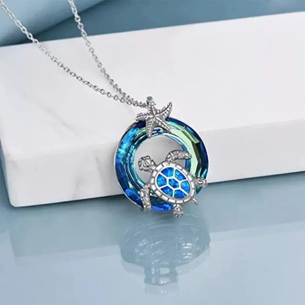 💎085💎 925‎ Sterling Silver Opal Turtle Necklace